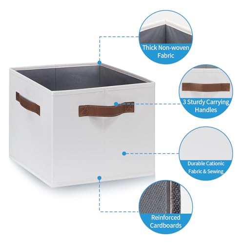 GhvyenntteS 6 Pack Large Fabric Storage Bins with Handles, 15x11x9.6 Inch Storage Baskets for Shelves, Foldable Closet Storage Bins for Shelves, Closet Organizers and Storage Boxes, White - color: White, size: Large-6 Pack