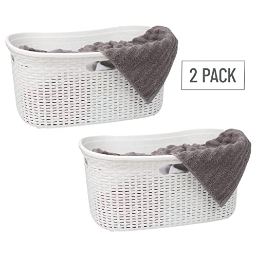 Mind Reader 40L Laundry Basket, Clothes Hamper, Wicker Design, Plastic, 23"L x 14.5"W x 11"H, Set of 2, White - color: White