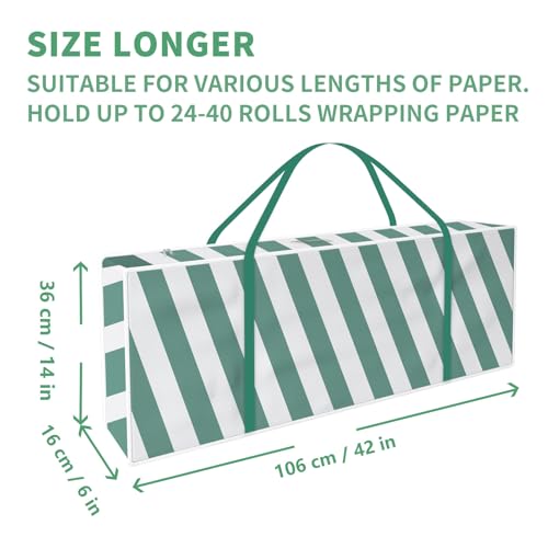 Safana 2 Pack Wrapping Paper Organizer Storage Bag, 42" Durable 600d Oxford Gift Wrapping Organizer Box Under Bed Storage Containers for Decorations Paper Rolls, Ribbons, Balls, Bows (Green Stripe) - color: Green Strip 2pcs, size: 42inch