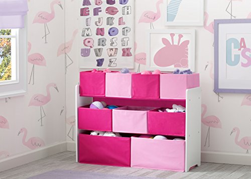 Delta Children Deluxe Multi-Bin Toy Organizer with Storage Bins, White/Pink Bins - color: White/Pink Bins, style: Organizer