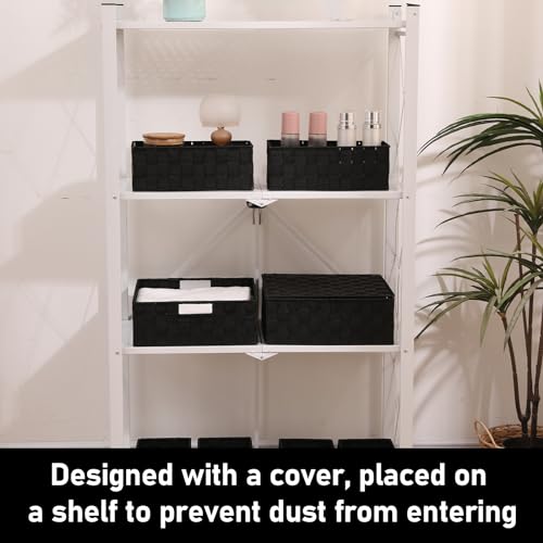 Woven Storage Bins with Lids, Set of 8, Polypropylene Storage Baskets with Metal Frame, Stackable Fabric Boxes for Drawers, Closet, Shelf, Nursery and Office, Black - color: Black, size: 8PCS-with lid