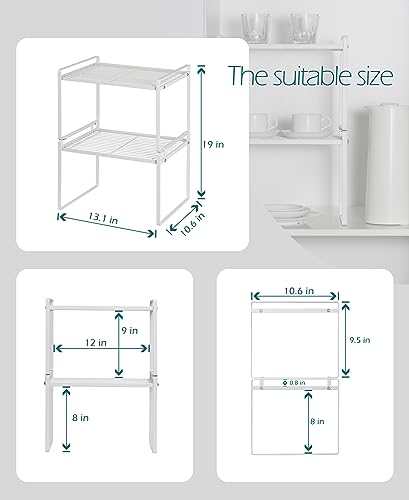 Shantton 2Pack Kitchen Cabinet Shelf Counter Organizer Rack Pantry Storage Bathroom Bedroom Office Table Desk Space Saving Stackable Rust Resistant Non Slip White Tall Wide L13.1in W10.6in H9.5in - color: White, size: L13.1'' W10.6'' H9.5''