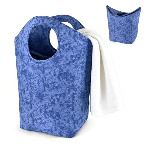 47L Large Capacity Foldable Laundry Basket, 18"x17"x9.5" Portable Collapsible Laundry Hamper with Soft Handle, Waterproof Storage Bag for Bathroom Bedroom Camping Travel - color: Earth texture blue, size: 17"L x 9.5"W x 18"H