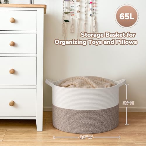 Goodpick Blanket Basket Living Room, 19.7"x19.7"x12.6" Cotton Rope Toy Basket for Blankets, Woven Baskets for Storage, Toy Storage - color: Mele, size: 19.7x19.7x12.6 Inch (Pack of 1)
