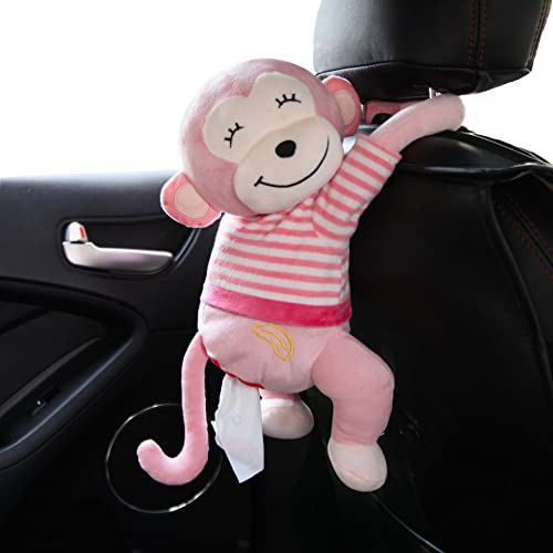 Elephant Tissue Box Cover Plush Tissue Box Holder for Car, Home, Decorative Holder/Organizer for Bathroom Vanity Countertop, Nightstands, Office Desk-Pink Monkey - color: Pink Monkey
