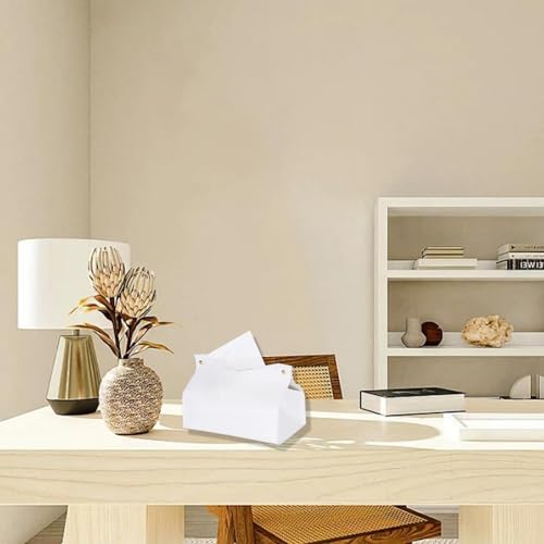 1PCS PU Leather Tissue Box Cover, Rectangle Facial Paper Organizer Dispenser, Modern Tissue Case Holder for Vanity Countertop Nightstands Living Room Office Desk Car (White) - color: White