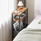 Narrow Side Table, Slim End Table with Magazine Rack, Bedside Table for Small Spaces, 3 Tier Sofa Couch Table Nightstand for Living Room, Bedroom Rustic Brown LET503R - color: Rustic Brown
