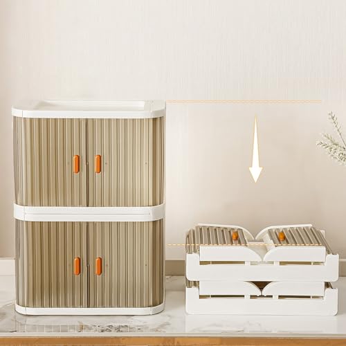 Stackable Makeup Organizer Drawers, Foldable Plastic Storage Boxes Clear Vanity Organizers and Storage Case for Living Room Cosmetics Lipsticks(#1) - color: #1