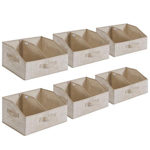SONGMICS Set of 6 Storage Baskets, Foldable Storage Bins, Fabric Boxes, 15.7 x 11.8 x 7.9 Inches, Closet Storage Organizers, 3 Handles, for Bedroom, Living Room, Summer Sand URFB0140K01 - color: Summer Sand