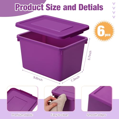 Potchen 6 Pack Cute Plastic Storage Bins with Lids Decorative Stackable Storage Boxes 9.8" ×7.3" ×5.7" Small Storing Totes for Organizing Craft Office Supplies (Colorful) - color: Colorful