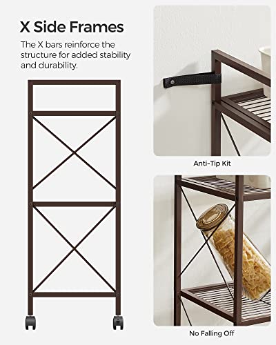 SONGMICS 3-Tier Metal Storage Rack with Wheels, Mesh Shelving Unit with X Side Frames, 23.6-Inch Width, for Entryway, Kitchen, Living Room, Bathroom, Industrial Style, Metallic Bronze UBSC163A01 - color: Metallic Bronze, size: 23.6"W