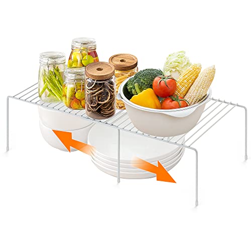 Ravinte 1 Pack Freezer Shelf Organizer, Expandable Cabinet Storage Shelf with Rustproof Metal Wire, Adjustable Kitchen Cabinet Organizer Spice Rack for Frige, Pantry, Cupboard, Countertop - White - color: White