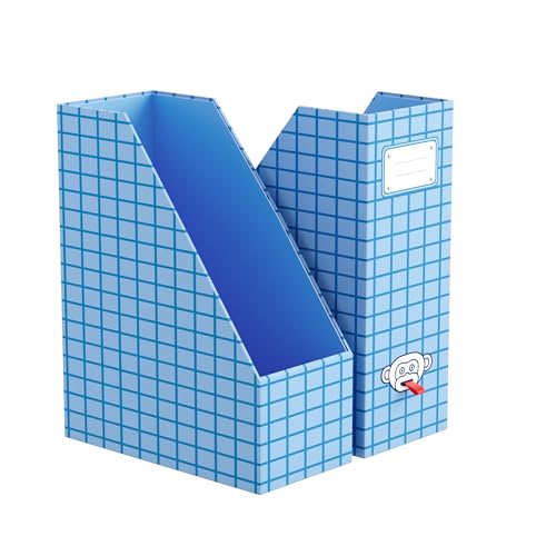 JiaWei Magazine File Holder Foldable Storage Boxes for Documents - Set of 2 Cardboard Magazine Rack Made of 2150 g/m² 10.5 cm Wide，Desk Organizer for Classroom, Home, and Office - Blue - color: Blue