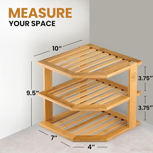 Plate Organizer for Cabinet - 3 Tier Bamboo Corner Shelf Cabinet Organizer for Plates, Bowls, Mugs and Pantry Storage, Space Saving Countertop and Cabinet Corner Shelf, 10 x 10 x 9.5 Inch, Bambusi - color: Bamboo