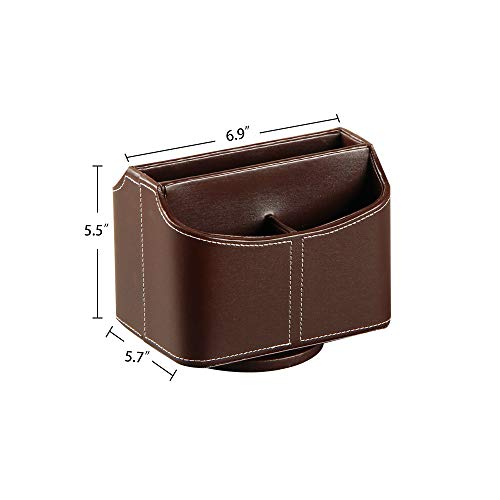 PUSU Remote Control Holder PU Leather 360 Degrees Rotatable Desktop Supply Organizer Storage Box for Controllers Media Stationery Nightstand TV Caddy E-reader iPad Phone Pen/Pencil Cosmetic(Brown) - color: A Brown