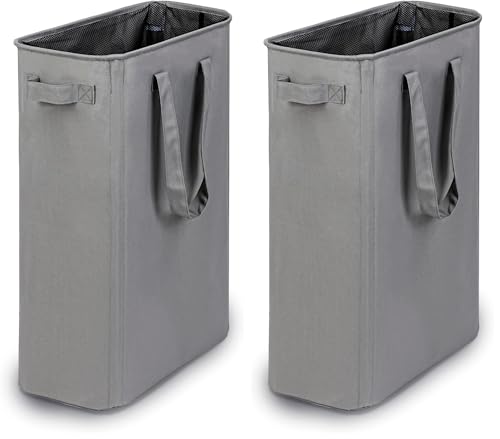 efluky Slim Laundry Basket, Narrow Laundry Hamper with Handles, Collapsible Dirty Clothes Hamper, Tall Laundry Bin for Laundry Room, Dorm and Bedroom, 12.7 Gallons(48L) Grey (Pack of 2) - color: Grey, size: 48L without Lid (Pack of 2)