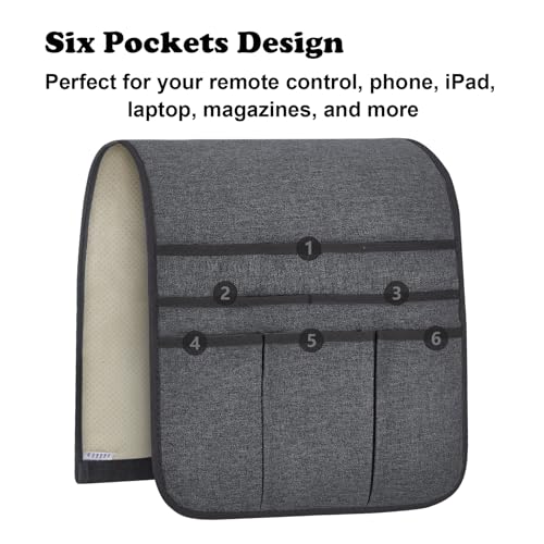 Teniux Remote Control Holder Armchair Caddy for Recliner Couch, Non-Slip Armrest Organizer with 5 Pockets for Magazine, Tablet, Phone, iPad (Dark Grey) - color: Color D- Dark Grey