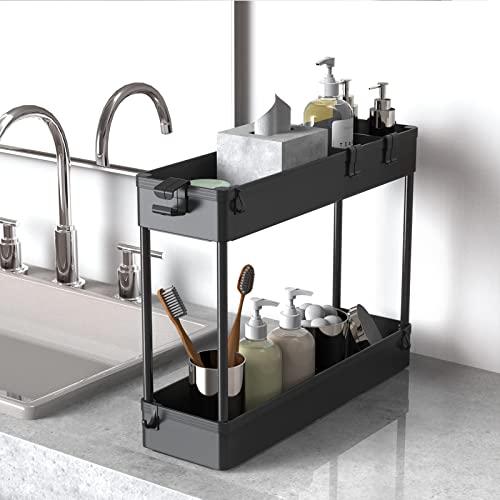 SPACELEAD Slim Storage Cart 4 Tier,Bathroom Organizer Rolling Utility,Mobile Shelving Unit Slide Out for Office, Kitchen, Laundry Room & Narrow Places,Black - color: Black
