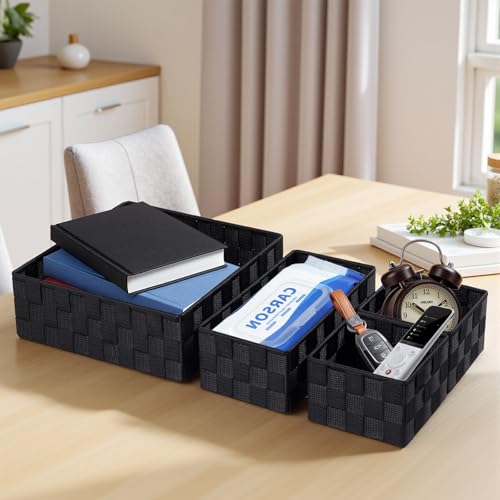 Posprica Small Black Baskets Cube Bin Container Tote,Woven Storage Baskets for Organizing Organizer Divider for Drawer, Closet, Shelf, Dresser, Set of 4 - color: Black