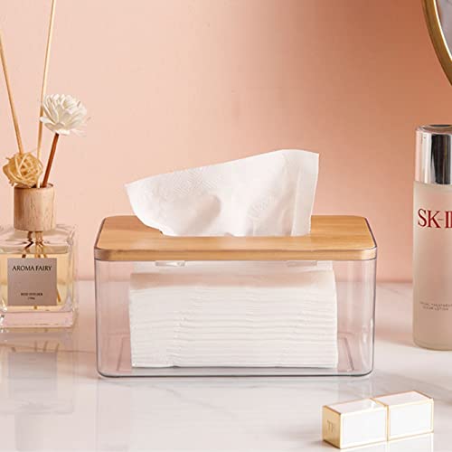 Clear Tissue Holder, Acrylic Dryer Sheet Dispenser Box with Bamboo Lid, Transparent Container, Minimalist Design. Tissue Organizer for Laundry, Living Room, Bathroom, Bedroom, Medium Size