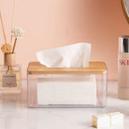Clear Tissue Holder, Acrylic Dryer Sheet Dispenser Box with Bamboo Lid, Transparent Container, Minimalist Design. Tissue Organizer for Laundry, Living Room, Bathroom, Bedroom, Medium Size