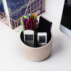 Hennaja Round Leather Art Supply Organizer,Remote Control Holder,360 Degree Spinning,Multi-Functional Pencil Holder,4 Compartments Desktop Stationary Organizer(1-Crazy White) - color: 1-Crazy White