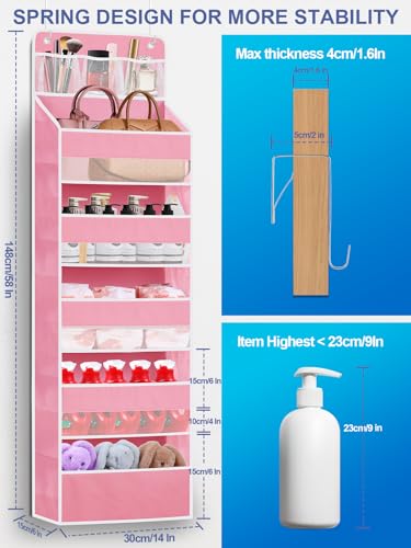 Over the Door Organizers Storage - 5 Shelf Hanging Storage shelves Door Organizer with Pockets, Anti Tilt 44 lb Load Behind Door Organizer for Bedroom,Nursery,Bathroom,Kitchen,Dorm,Shoe - 1 Pack, Pink - color: Pink, size: 1 pack
