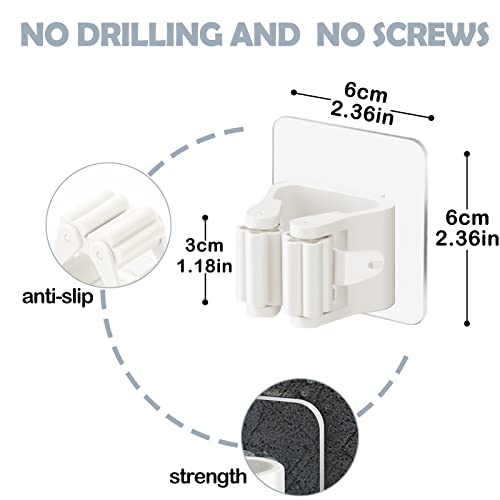 3-H 8-Pack Self Adhesive Broom Holder Wall Mount - Heavy Duty No Drill Broom Organizer for Garage Closet Kitchen, Plastic Storage Rack for Brooms Mops Tools, Peel and Stick Adhesive - color: White, size: 8