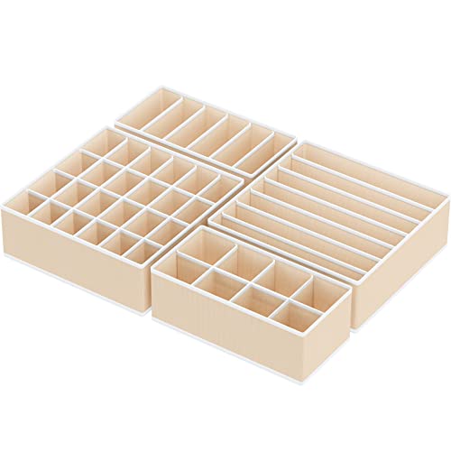 Simple Houseware 4-Pack Drawer Organizer Set - Closet Dividers for Underwear, Socks, Bras, Scarves, Ties - Foldable Non-Woven Storage Boxes, Beige - color: Beige, size: 4 Pack