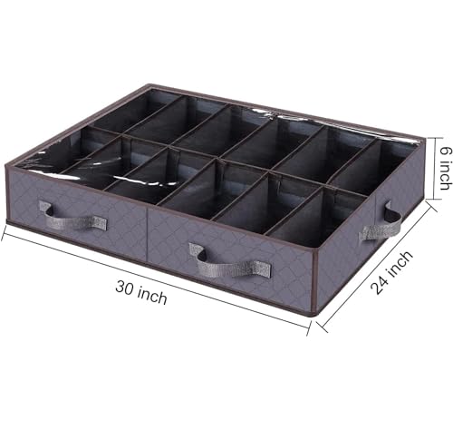 Under Bed Shoe Storage Organizer, Set of 2, Sturdy Structure, Adjustable Dividers, Reinforced Handle, Sturdy Zipper, Underbed Storage Solution with Clear Window, Breathable, Gray - color: Gray, size: 2 Pack Gray