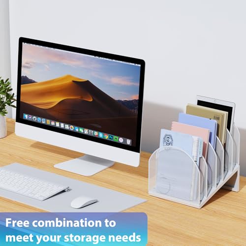 gianotter Desktop File Organizer, Desk Organizer with 5 Compartments, Paper Organizer for Desk, Workspace Organizers for Office Supplies (White, Inclined Style) - color: White, size: Inclined Style