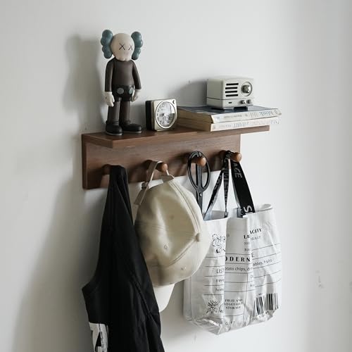 Entrance Coat Rack ，Coat Hooks, Wall-Mounted Wooden Hook Rack, Wall-Mounted Shelves are Very Suitable (Teak Color Finish—A-2) - style: Teak color finish—A-2