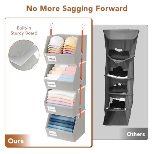 4 Pcs Modular Closet Organizer - Detachable & Foldable Hanging Storage Cubes, 88L Total Capacity, Heavy Duty Fabric Shelves for Wardrobe, Closet Organization, RV, Dorm, Grey - color: Grey