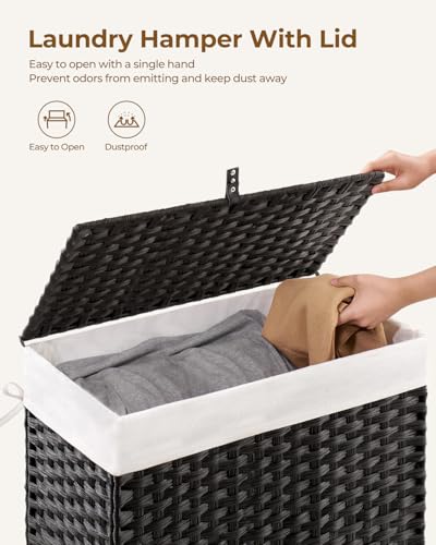Greenstell Laundry Hamper with Lid, 125L Laundry Basket with 2 Removable Liner Bags & 2 Mesh Bags, Handwoven Synthetic Rattan Clothes Hamper for Clothes, Toys in Bathroom, Bedroom, Foldable, Black - color: Black, size: 125L (25.6 x 13.0 x 23.6 inches)