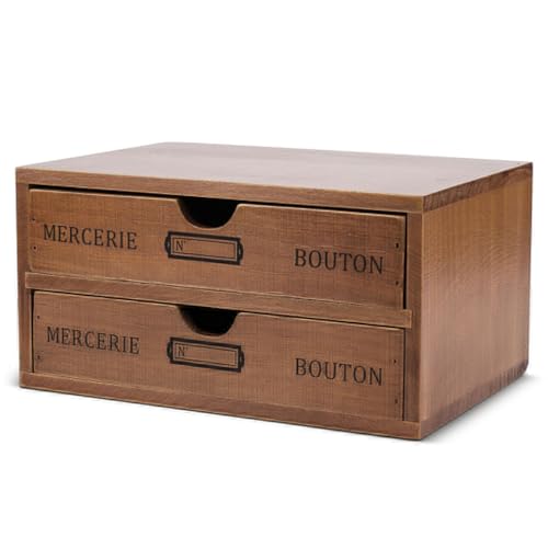 Flexzion Wooden Desktop Office Supplies Organizer with 2 Storage Drawers Set, 2-Tier Wood Tabletop Cabinet, Countertop Desk Accessories Box, for Home Workspace Counter Vanity Decor Art Craft Tool Mail - size: 2 drawer