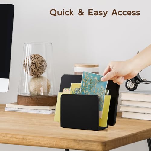 Wood Mail Organizer, Mail Holder for Desk, Black Letter Holder for Countertop, Small Envelope Holder, Desk Organizers and Accessories for Home Office - color: Black