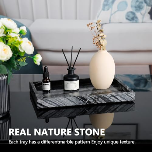 Real Natural Marble Tray for Bathroom, Vanity, Kitchen and Desktop, Rectangle Genuine Marble Stone Tray for Jewelry, Cosmetics, Candles, Lotion, Perfume (Wood Grain, 12" x 8" x 1.2") - color: Wood Grain, size: 12" x 8" x 1.2"