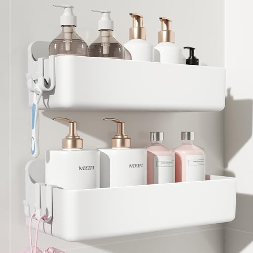 Nieifi Adhesive Wall Shelf, Shower Shelves, Shower Organizer for Bathroom Organization (White, 2 pieces) - color: White, size: 2 pieces