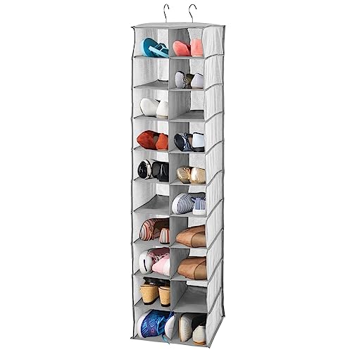 mDesign Soft Fabric Closet Organizer - Holds Shoes, Handbags, Clutches, Accessories - Large, 20 Shelf Over Rod Hanging Storage Unit - Gray