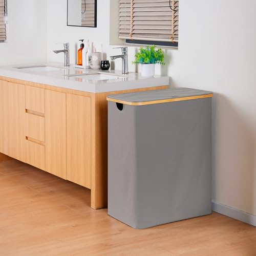 efluky Laundry Hamper with Lid, Trio Laundry Hamper with 3 Removable Bags, 3 Section Laundry Basket with Bamboo Handles for Bathroom, Bedroom & Laundry Room, 160L Silver Grey - color: Silver Grey, size: 160L Trio
