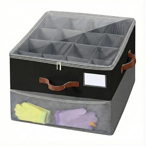 Shoe Organizer for Closet, Foldable Shoe Rack with Clear Cover, Adjustable Dividers for 16 Pairs, Storage Cubby for Wardrobe, Grey & Black - color: Grey & Black