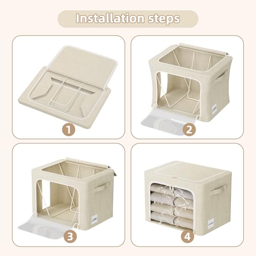 FHSQX 8 Pack Clothes Storage Bins - Foldable Storage Bins for Clothes Fabric Storage Box with Metal Frame (Beige, 15.7x11.8x9.8 inch) - color: Beige, size: 15.7x11.8x9.8 inch