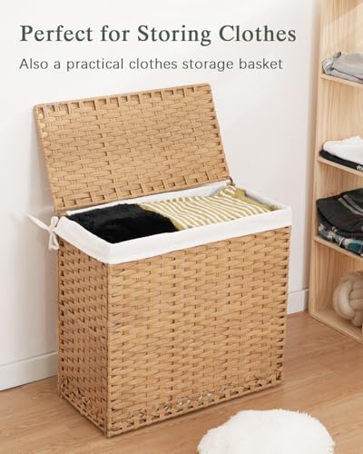 SETVSON Laundry Hamper with Lid Laundry Basket 132 L (35 Gal) Wicker Clothes Hamper, Handwoven Rattan Hamper with Handles and 4 Removable Liner Bags, 6 Mesh Bags for Laundry Bedroom Natural - color: Natural, size: 35.0 Gal