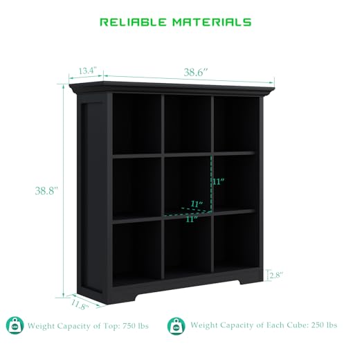 OSCHF Cube Storage Bookcase with Base - Wooden 3 Tiers Floor Standing Open Shelf Cabinet for Home and Office, 9-Cube Lattice Bookshelf, Black - color: Black, size: 9-Cube