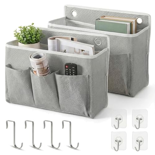 2-Pack Wall Hanging Storage Bag, Over the Door Organizer with Large Mesh Pockets, Hanging Wall Basket Storage for Pantry, Bedroom, Bathroom, Heavy Duty Wall Mounted Storage for Dorm,Closet (Grey)