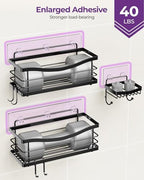 ODesign Shower Caddy 3 Pack-Shower Organizer Shelves Rack Rustproof SUS304 Stainless Steel for Bathroom Storage&Kitchen-No Drilling Adhesive Shower Caddy Shelf with 4 Hooks Suction Cup-Black - color: Black