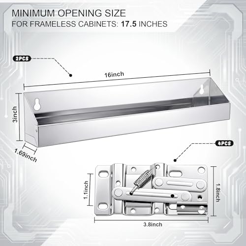 2 Set 16 Inch Stainless Steel Sink Drawer Tip Out Tray Kit Include Tip-Out Sink Trays and Hinges Large Pull Out Storage Organizer for Kitchen Bathroom Base Cabinets - size: 16 inch