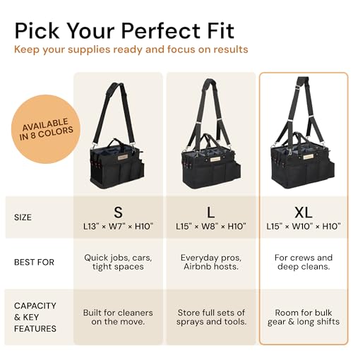 FifthStart Cleaning Supplies Organizer Tote & Caddy - X-Large, Black Nylon - Adjustable Straps for Cleaning Tote - 9 Pockets & Dividers in Organizer Bag - Durable Nylon Construction for Diaper Caddy - color: Black, size: X-Large
