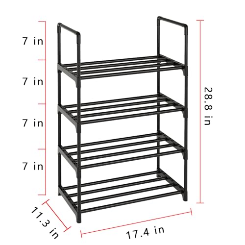 Metal Stackable Small Shoe Rack Organizer, Narrow Shoe Racks for Closets Entryway, Shoe Stand,Shoe Shelf with Handle(4-Tier-Black) - size: 4-Tier-Black