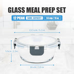 GULFLIN 12 Pack Small Glass Food Storage Containers with Lids Airtight, 13oz Leak-Proof Meal Prep Containers Set, Freezer to Microwave Safe, Dishwasher Safe - color: 13oz,Same Size - 12 Pack,Grey Set